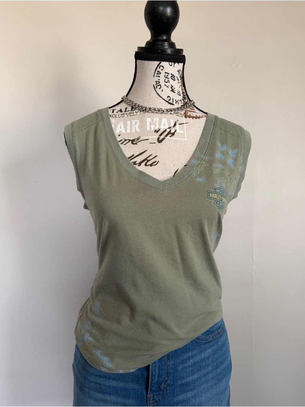 Y2K Harley Davidson sage green tank top